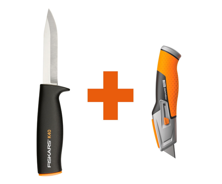 Набір Fiskars: ніж загального призначення K40 Fiskars + ніж складаний Fiskars CarbonMax 1001622106119 фото