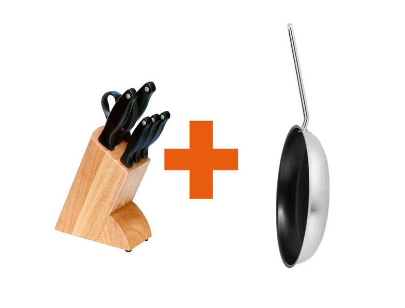 Комплект FISKARS: Набір ножів в деревяному блоці Kitchen Devil + Сковорода Steel 28 см 1000773105909 фото