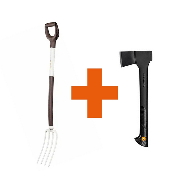 Набір Fiskars: Вила садові White + Сокира теслярська Solid A10 1070715105108 фото