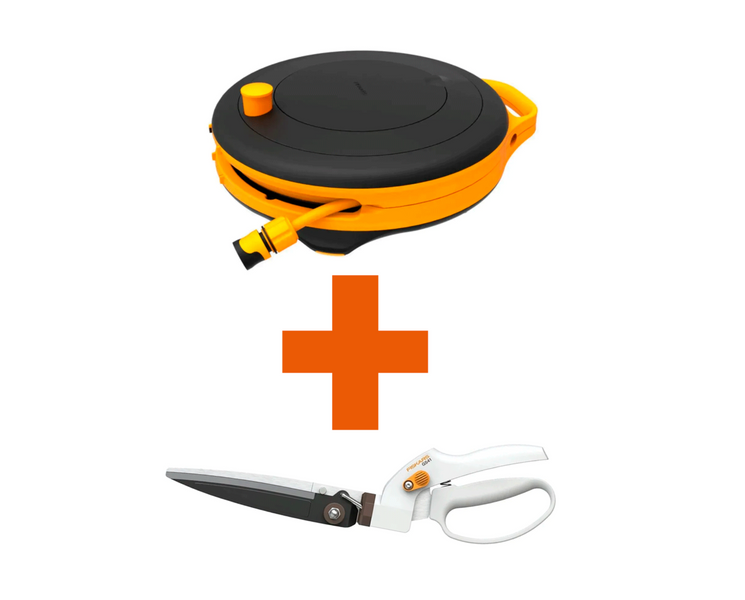 Набір Fiskars: Котушка зі шлангом Waterwheel S+ Ножиці для трави White GS41 1026680102691 фото