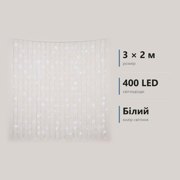Гірлянда штора 3&times;2 м 400 LED хвойна лапа білий (D400LED2MW) D400LED2MW фото